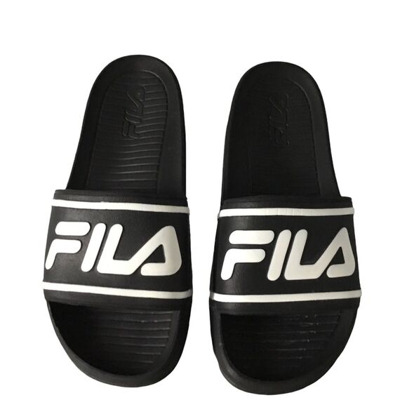 Fila Unisex Slides Athletic Sandal Black With Fila In White Unisex Kids Size 6 - Picture 4 of 6